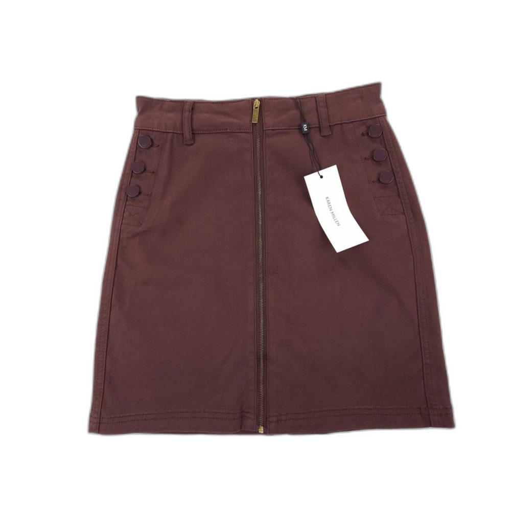 NWT Karen Millen Twill Front Zip Button Skirt Quiet Luxury Minimal Preppy Career